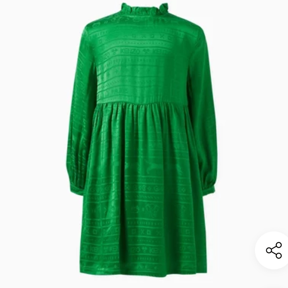 KENZO KIDS Self Print Long Sleeved Dress in Viscose Girls Size 10 Green